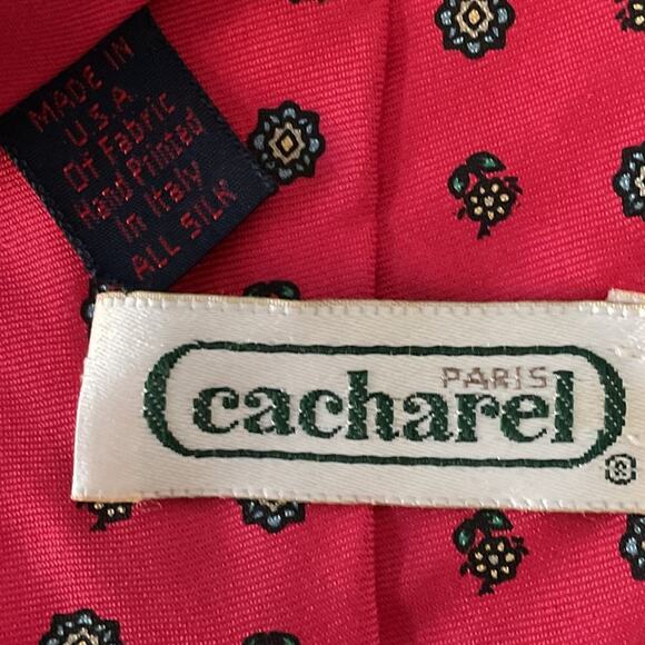 Paris Cacharel Pure Slik Mens Red With Floral Design - Picture 4 of 6